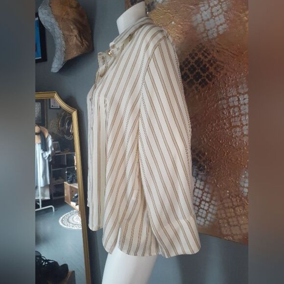 Zara Oversized Striped Cream Button-Up Blouse - Picture 6 of 14